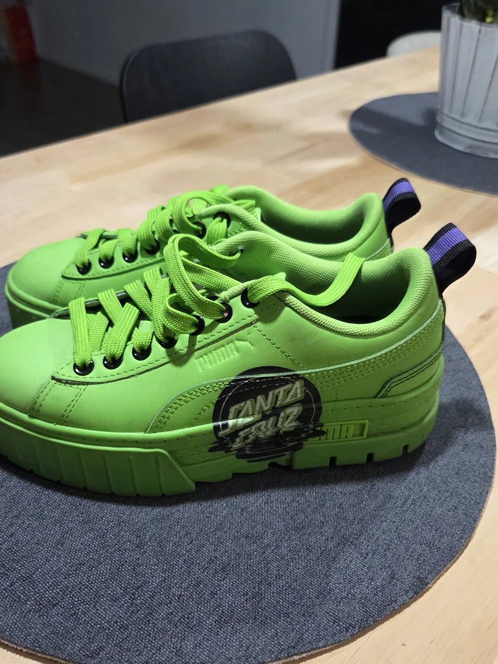 Puma Neon Green Platform Sneakers with Purple Heel Tab